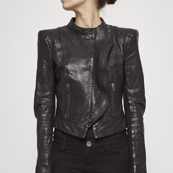 BCBG MAX AZRIA black leather zipper moto jacket - Picture 2 of 11